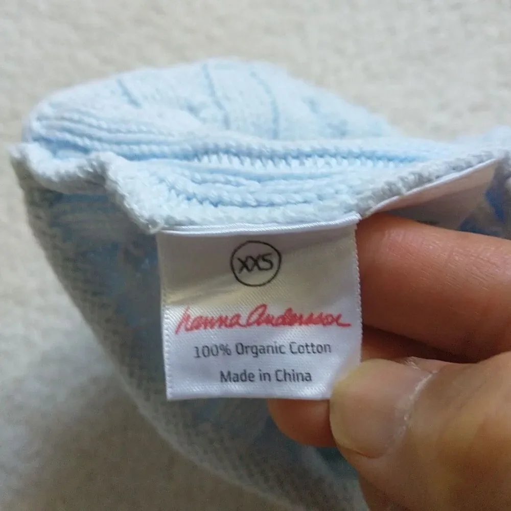 Hanna Andersson Beanie Hat Baby Newborn XXS Blue Cable Knit Organic Cotton
